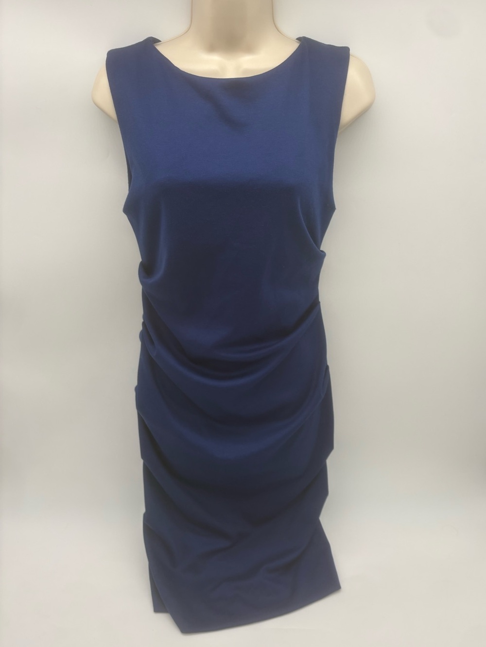 Nicole Miller Navy Ruched Bodycon Midi Dress